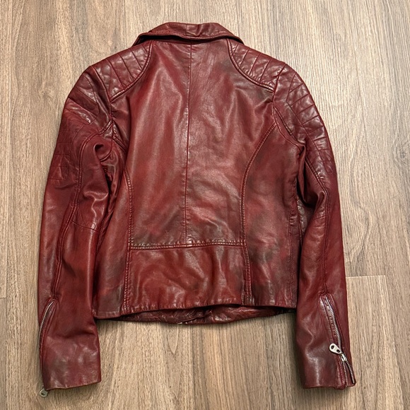 Doma Burgundy Leather motorcycle jacket, silver zippers - Picture 7 of 10